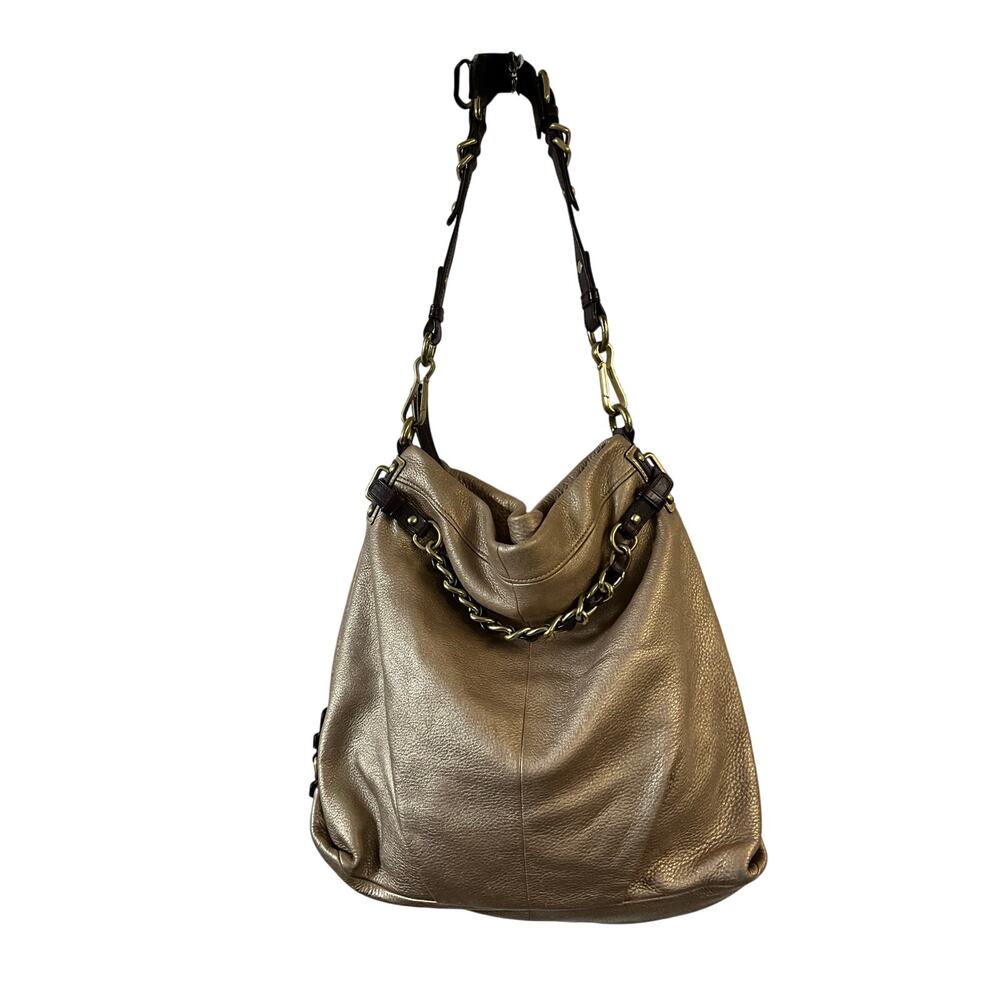 Coach Metallic Gold Leather Large Hobo Shoulder Bag Chain Detail Y2K